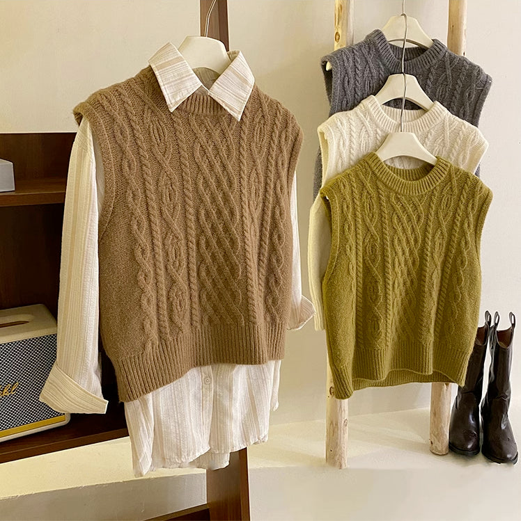 Fall Cable Knit Vest (4 Colors)