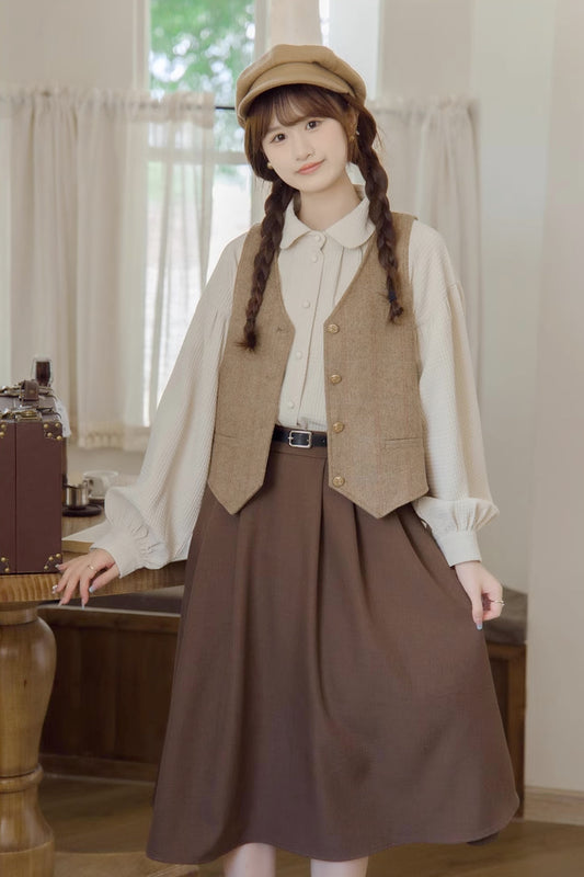 Gramps Herringbone Tweed Vest (Khaki)