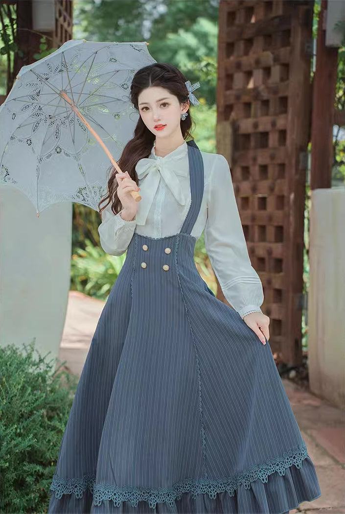 Evergarden Stripe Suspender Skirt & Blouse (Blue)