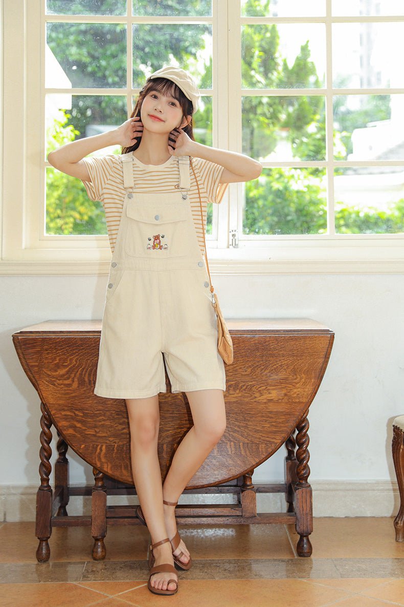 Honey Bear Short Overalls (White)