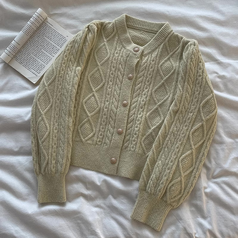 Round Neck Cable Knit Cardigan (9 Colors)
