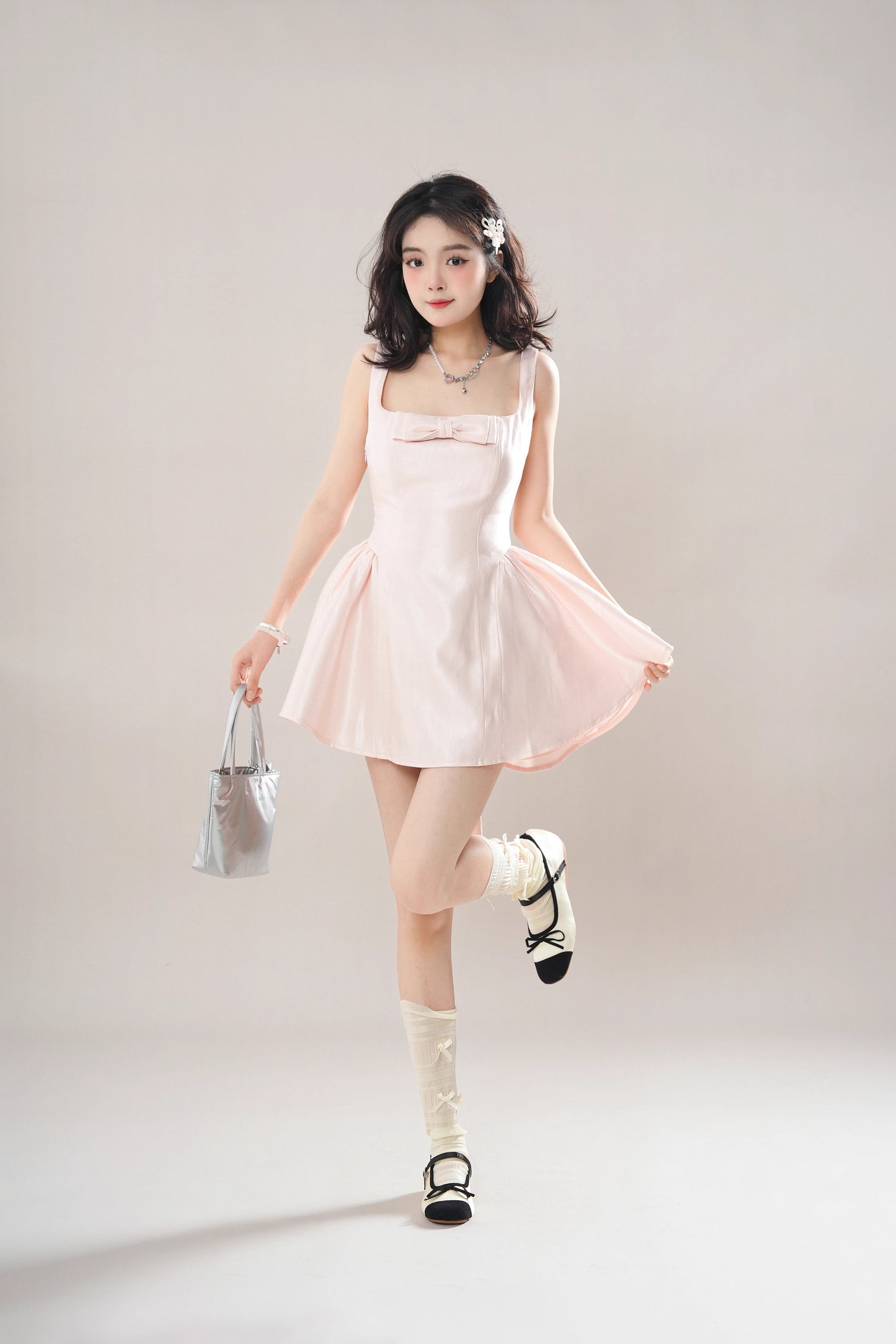 Pirouette Bow Mini Dress (Pink)
