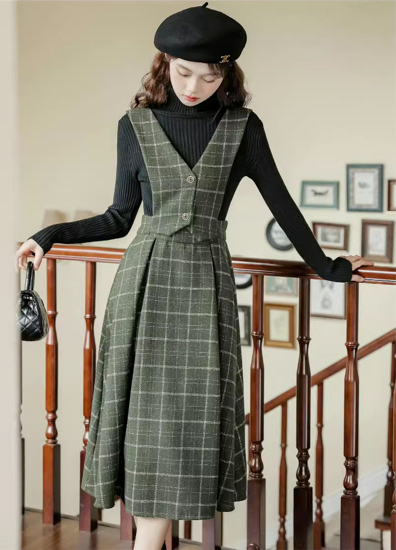 Plaid Vest Pinafore Dress (3 Colors)