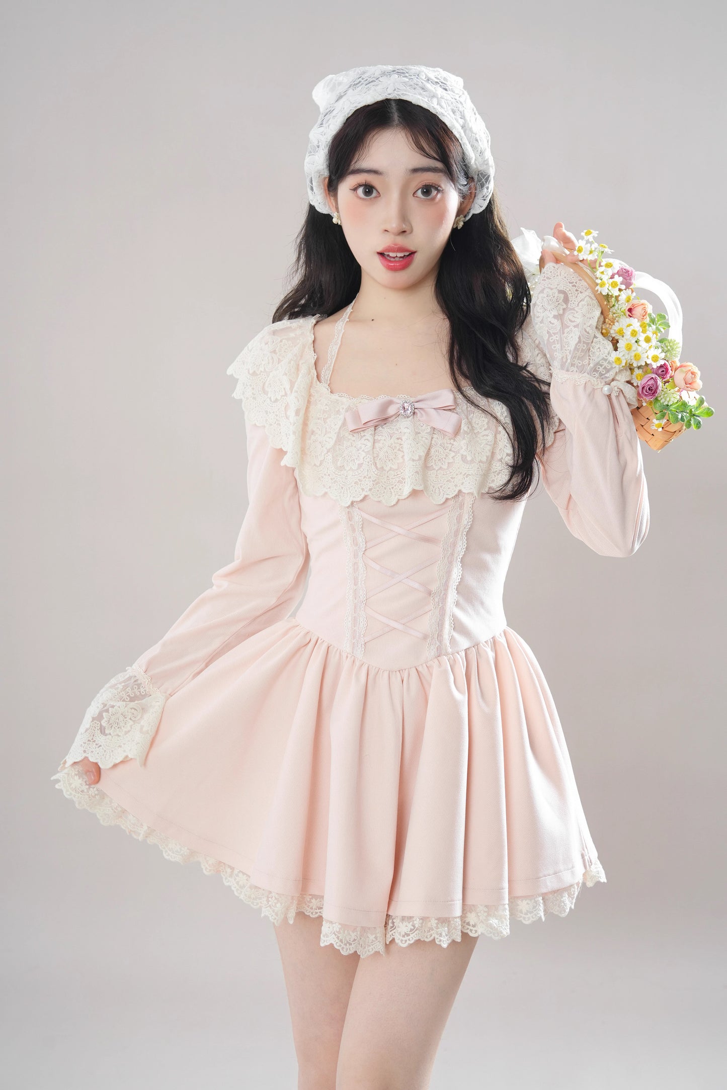Ballet Lace Up Mini Dress (Pink)