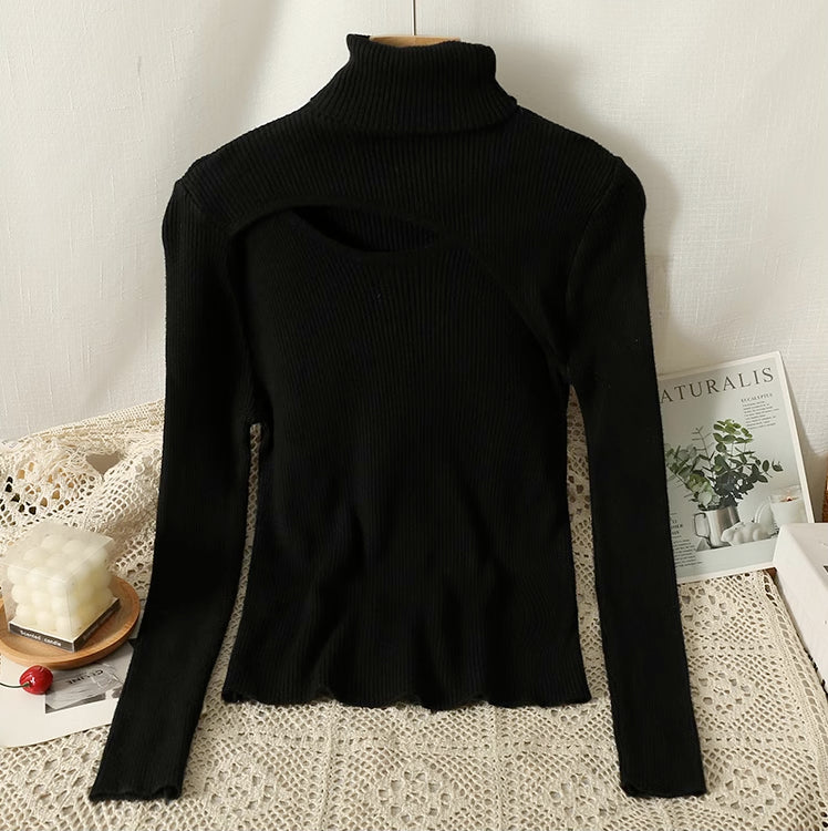 Cutout Ribbed Turtleneck Sweater (6 Colors)