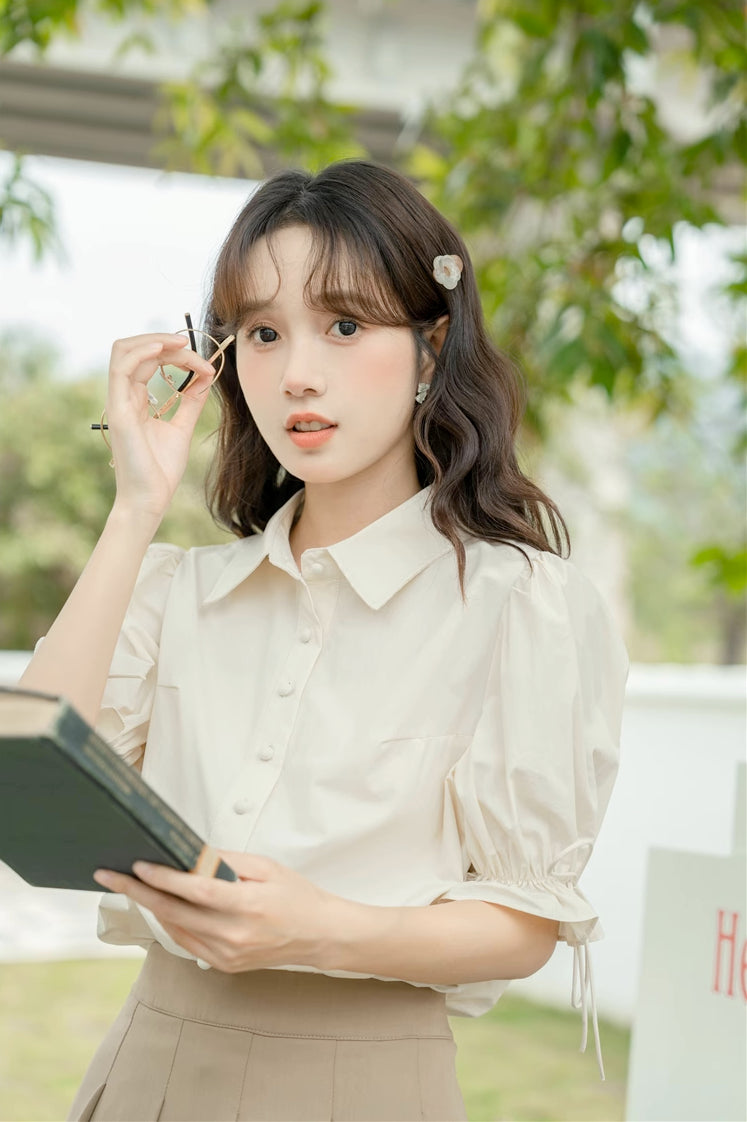 Basic Frilly Puff Sleeve Blouse (3 Colors)