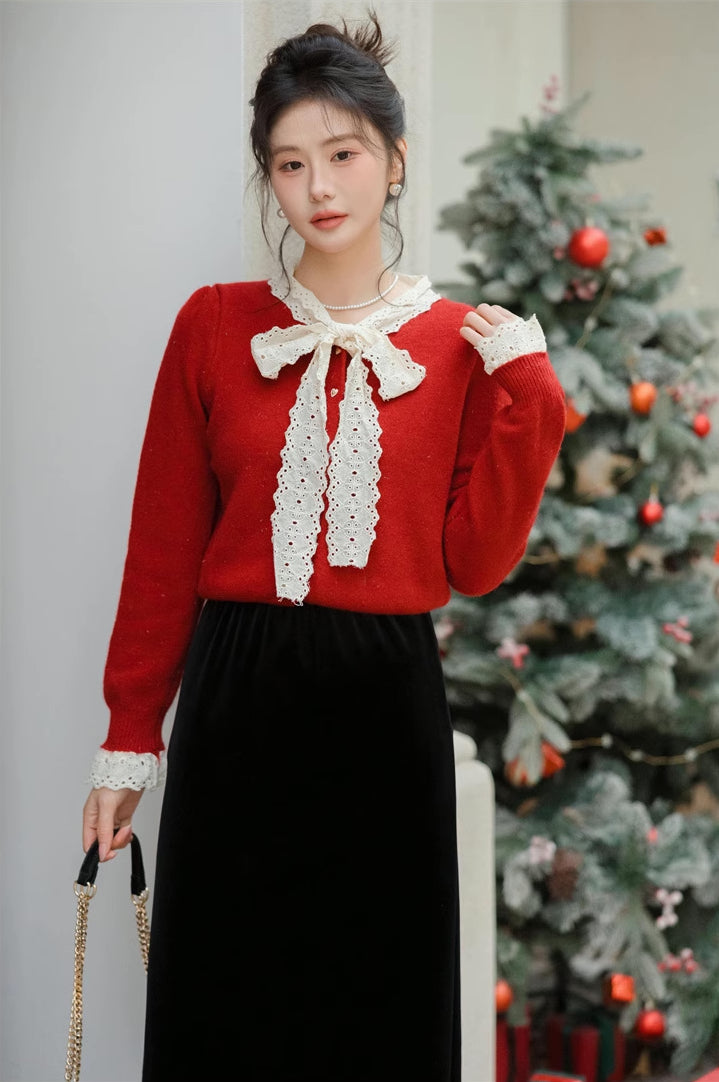 Heart Button Lace Trim Cardigan (3 Colors)