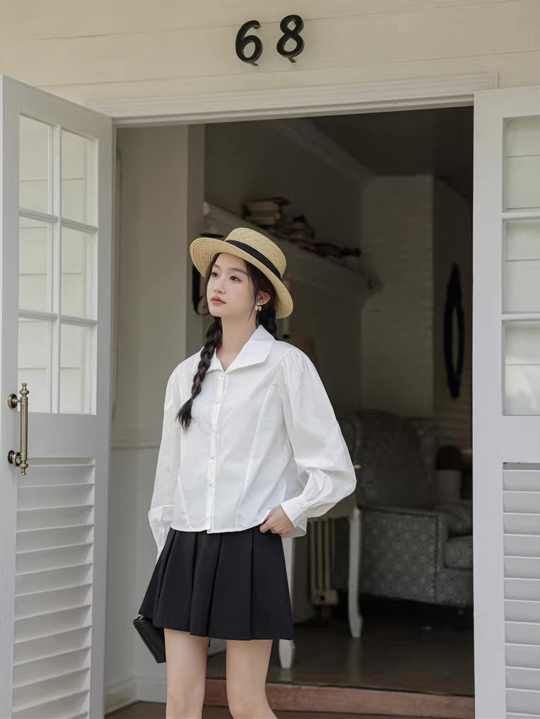 Basic Long Puff Sleeve Blouse (2 Colors)