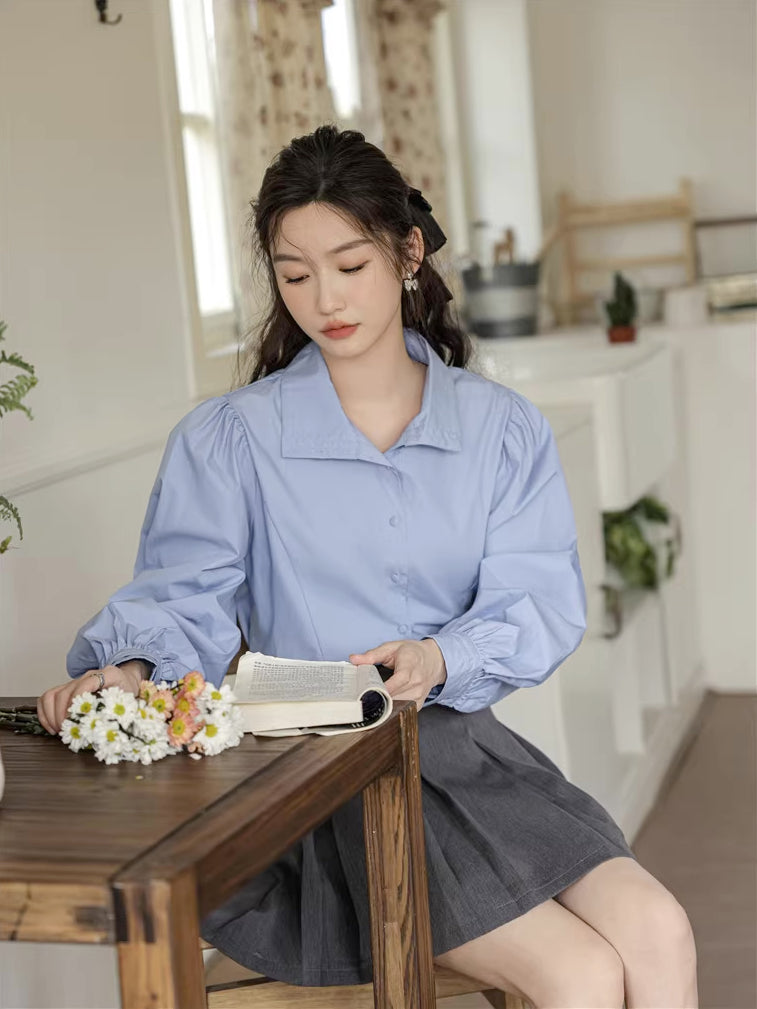 Basic Long Puff Sleeve Blouse (2 Colors)