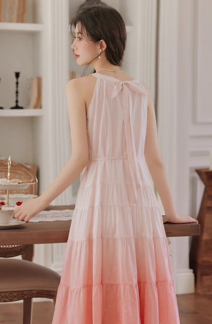 Ombre Halter Trapeze Midi Dress (Pink)