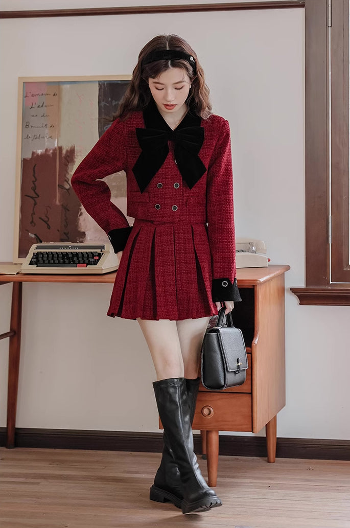 Mistletoe Velvet Tweed Set (Red/Black)