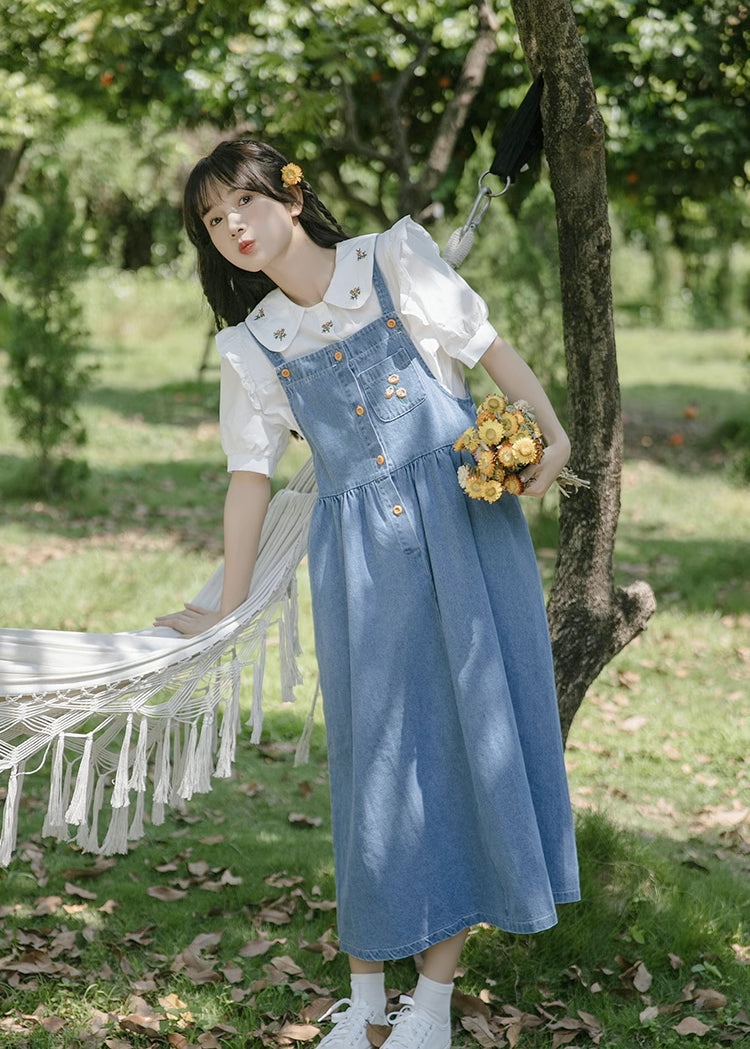 Button Up Poppy Pinafore (Medium Denim)