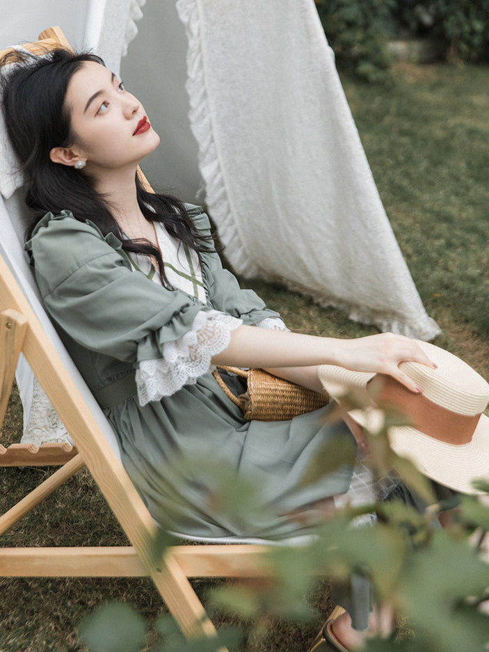 Adventure Peter Pan Collar Dress (Sage)