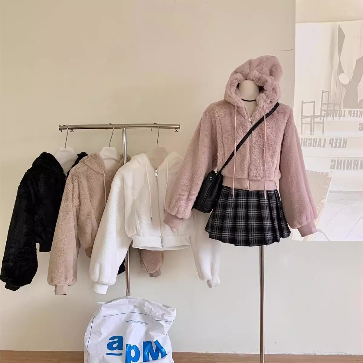 Fuzzy Cropped Hoodie (4 Colors)