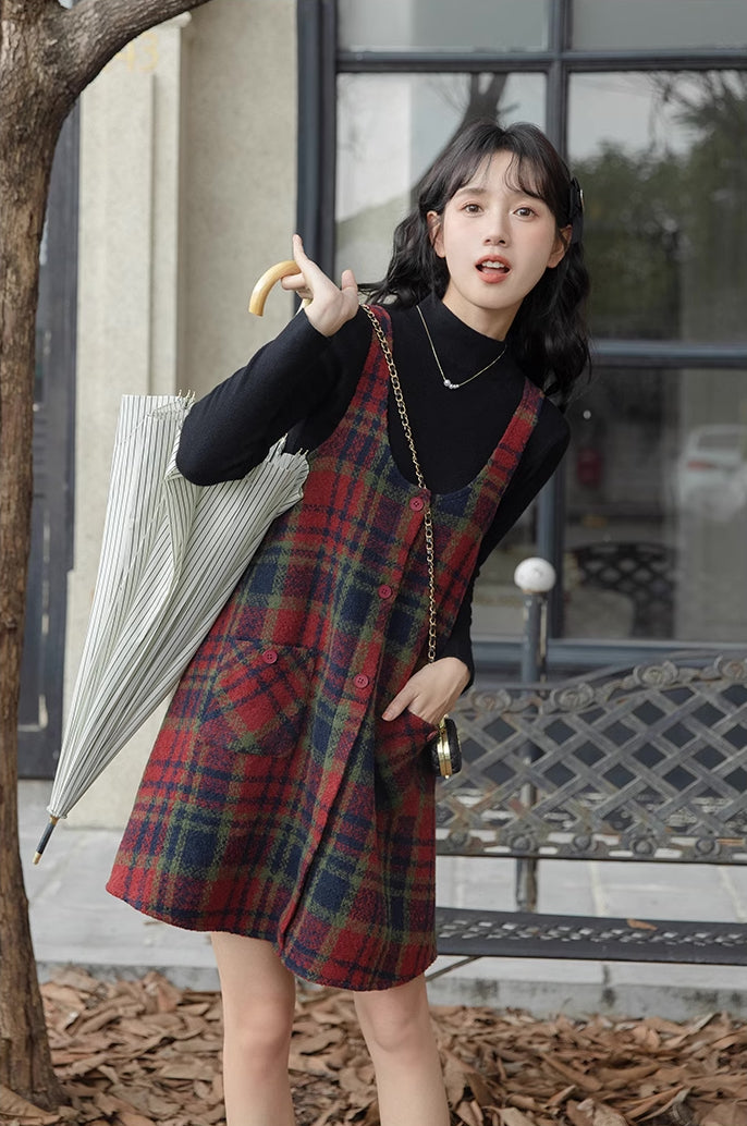Holly Plaid Mini Dress (Red)