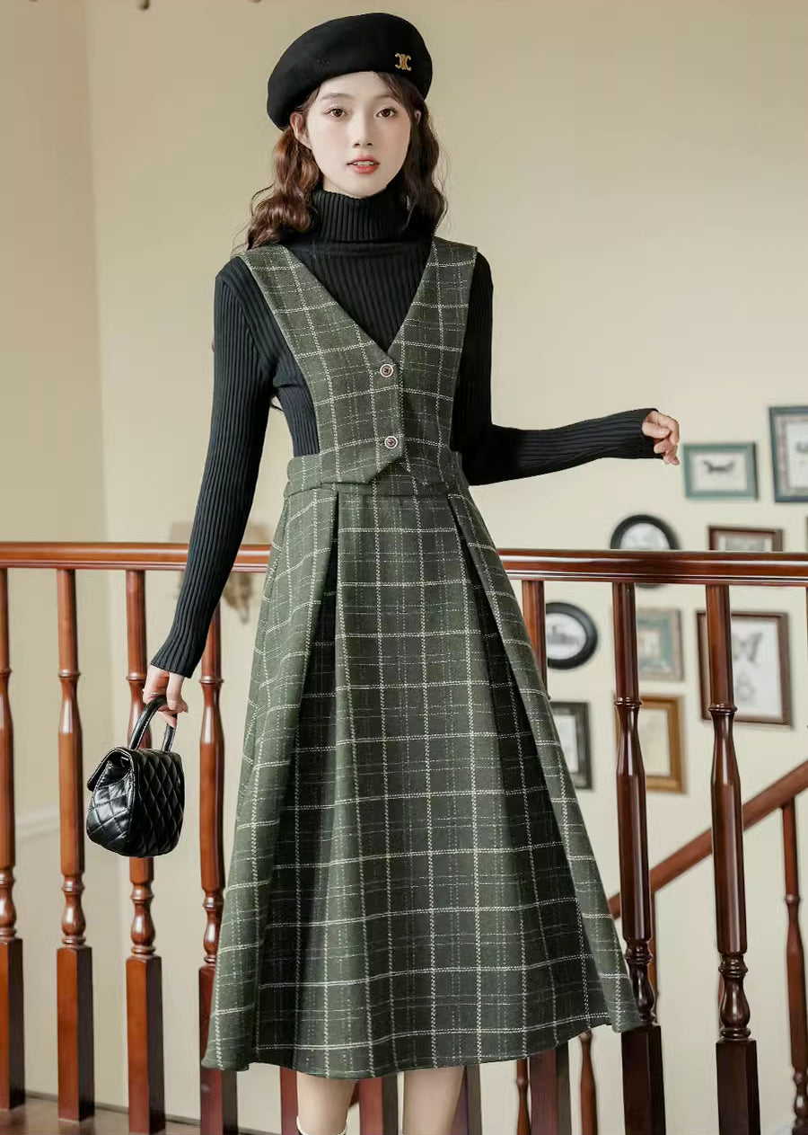 Plaid Vest Pinafore Dress (3 Colors)