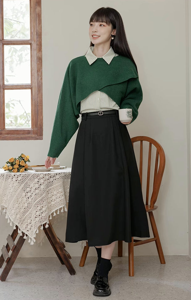 Criss Cross Cropped Throwover Sweater (Green)