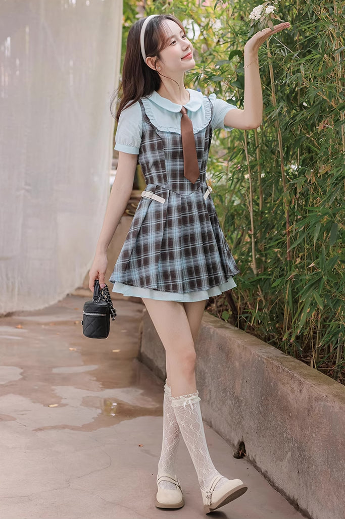 Chocolate Mint Twofer Mini Dress (Blue/Brown)