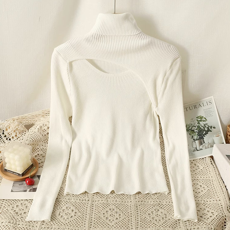 Cutout Ribbed Turtleneck Sweater (6 Colors)