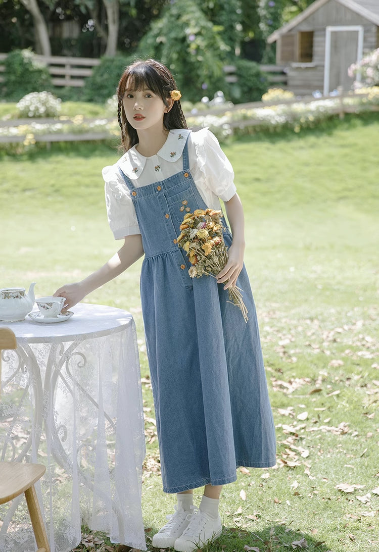 Button Up Poppy Pinafore (Medium Denim)