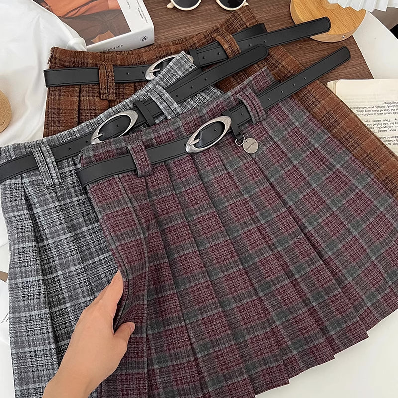 Cinnamon Plaid Belted Tennis Skirt (3 Colors)