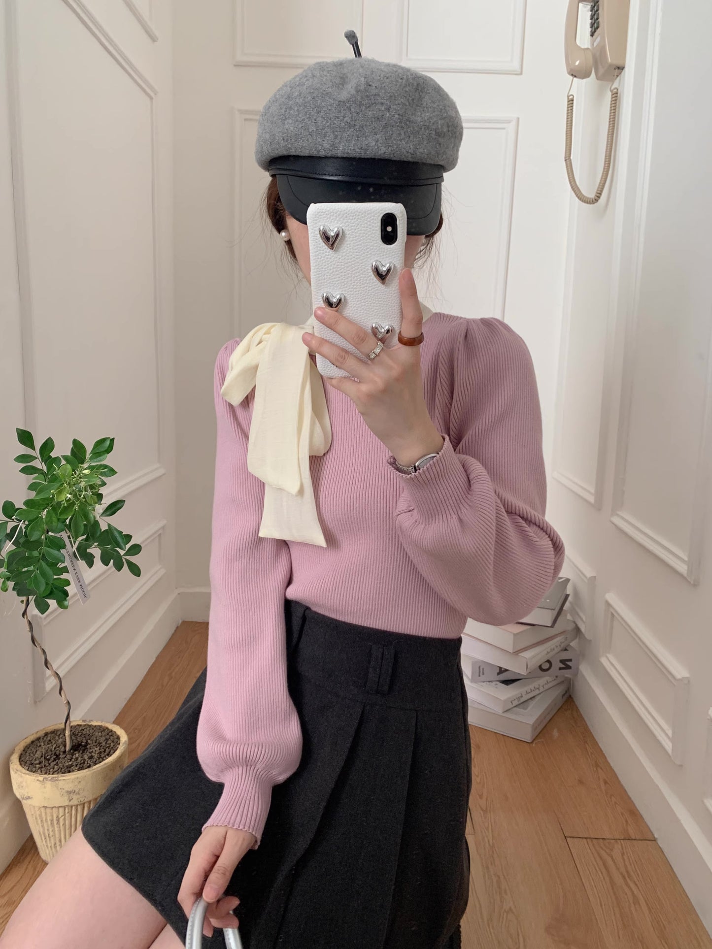 Tie Neck Puff Sleeve Sweater (5 Colors)