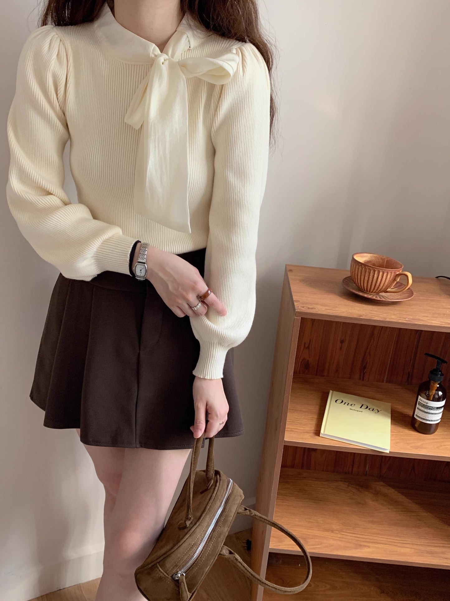 Tie Neck Puff Sleeve Sweater (5 Colors)