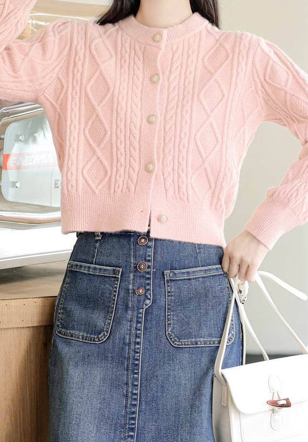 Round Neck Cable Knit Cardigan (9 Colors)