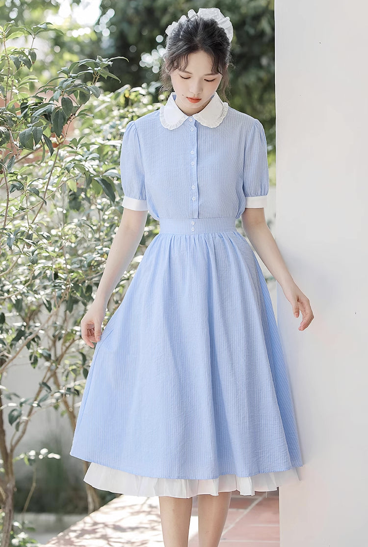 Alice Pinstripe Two-Piece Set (Blue)