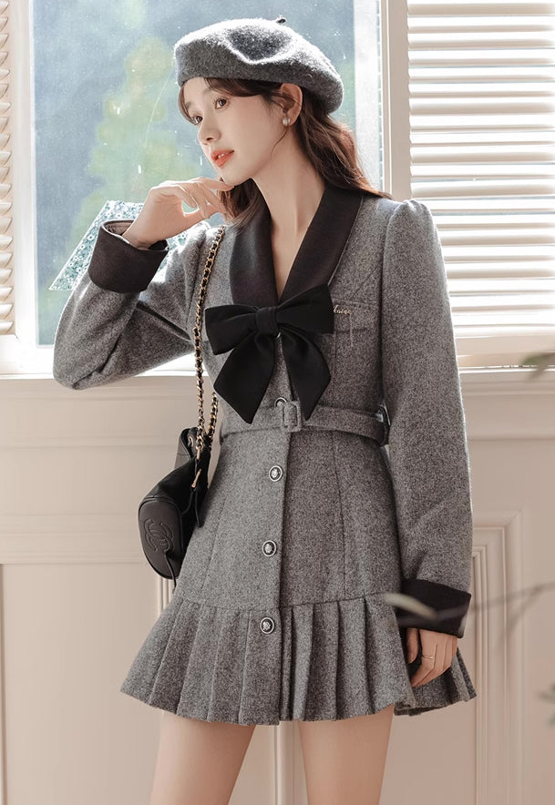 Peter Pan Collar Bow Mini Dress Coat (2 Colors)