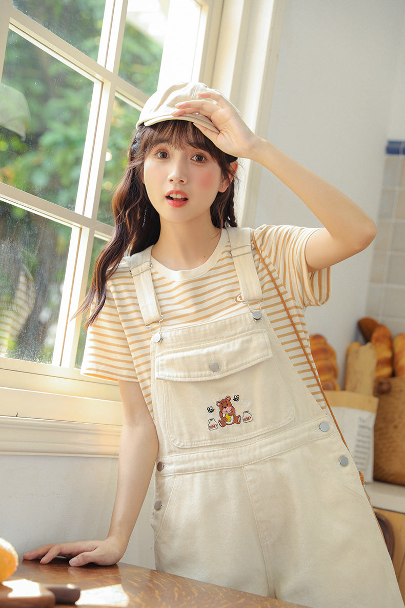 Honey Bear Short Overalls (White)