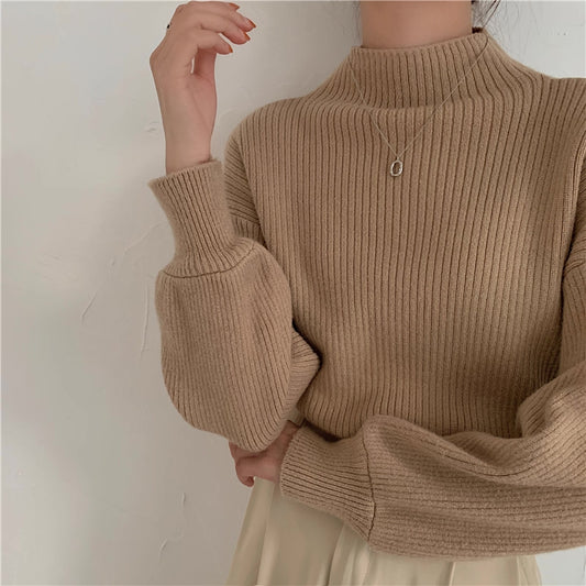 Balloon Sleeve Ribbed Sweater (4 Colors)