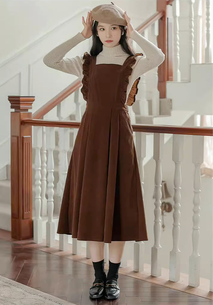 Frilly Corduroy Apron Pinafore Dress (3 Colors)