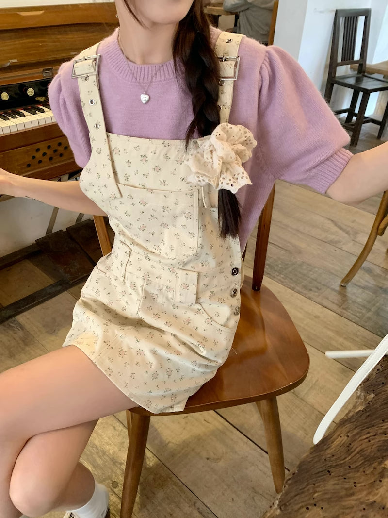Ditsy Floral Mini Pinafore (Beige)