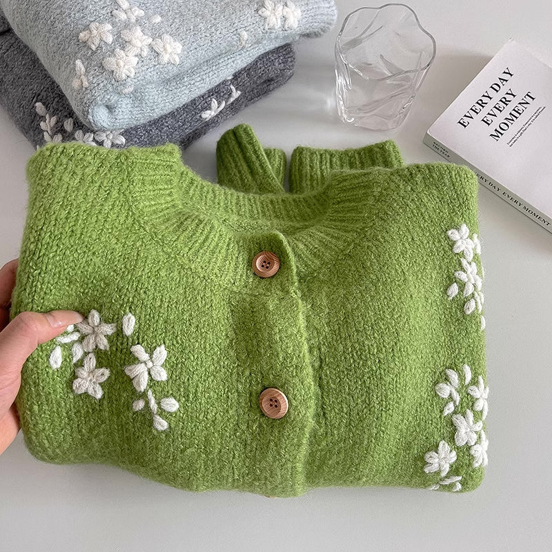 Ditsy Floral Round Neck Cardigan (4 Colors)