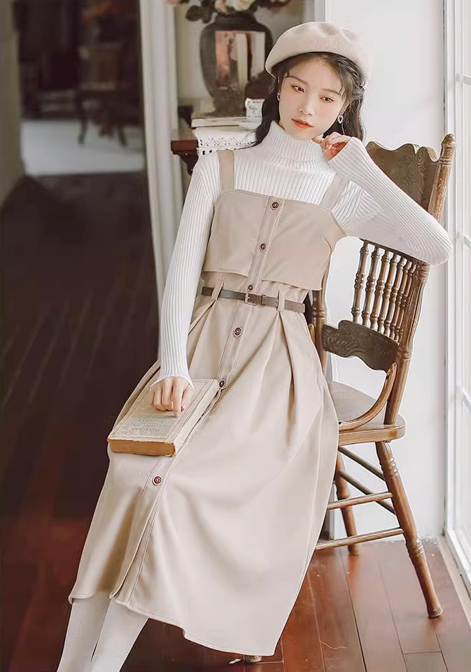 Suede Button Up Cami Pinafore Dress (4 Colors)