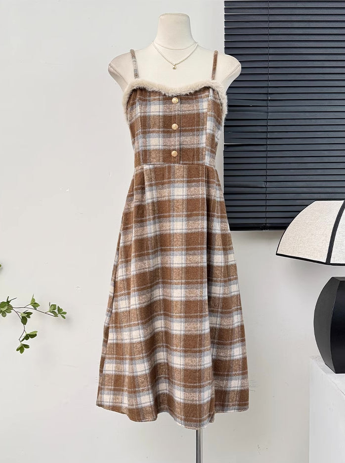 Fuzzy Plaid Midi Cami Dress (5 Colors)