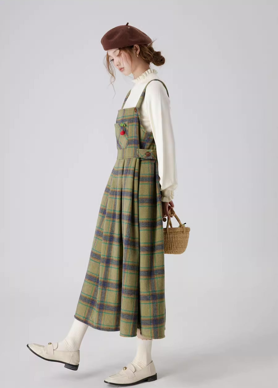 Matcha Plaid Midi Pinafore (Green)