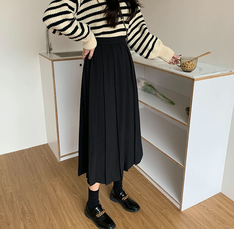 Woven Pleated Midi Skirt (2 Colors)