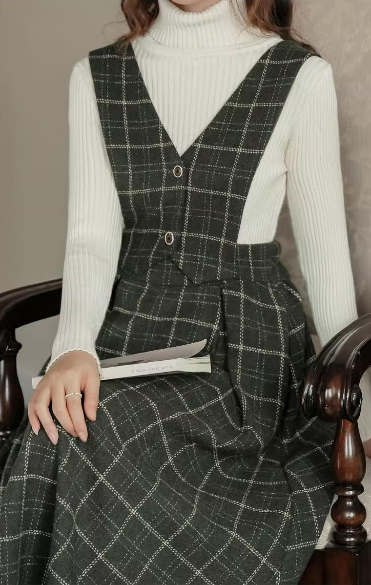 Plaid Vest Pinafore Dress (3 Colors)