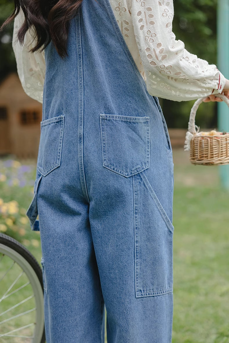 Cherry Denim Overalls (Medium Blue)