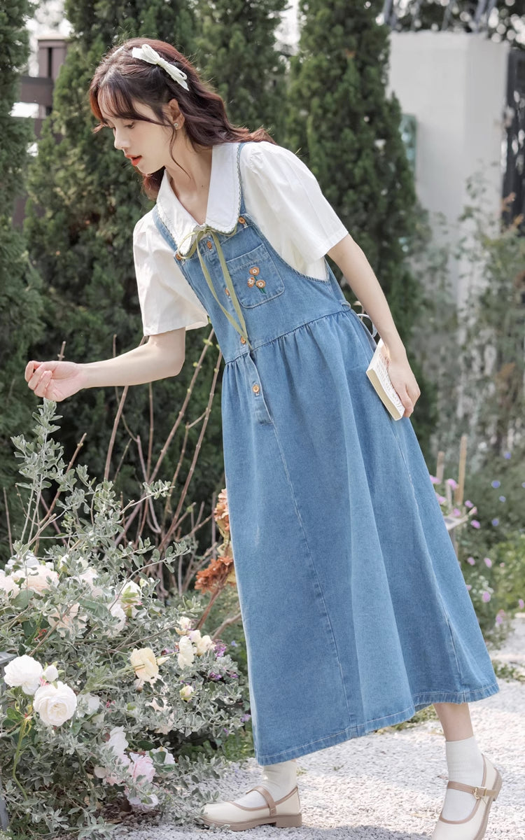 Button Up Poppy Pinafore (Medium Denim)