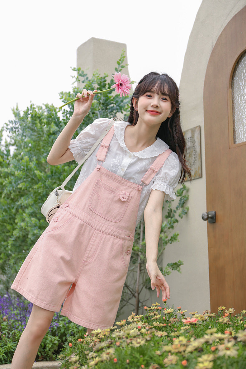 Sweet Heart Short Overalls (Pink)