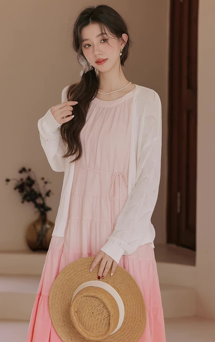 Ombre Halter Trapeze Midi Dress (Pink)