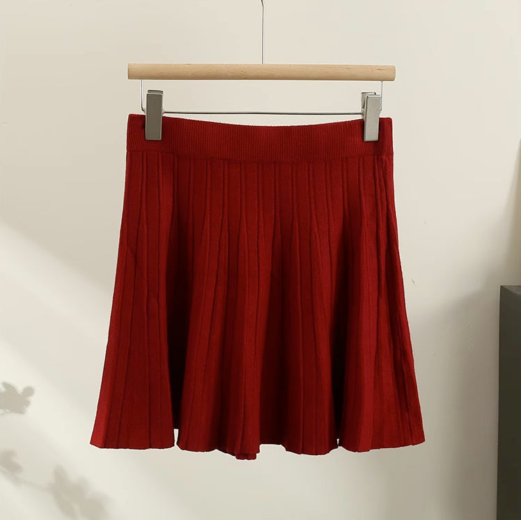 Pleated Knit Mini Skirt (8 Colors)
