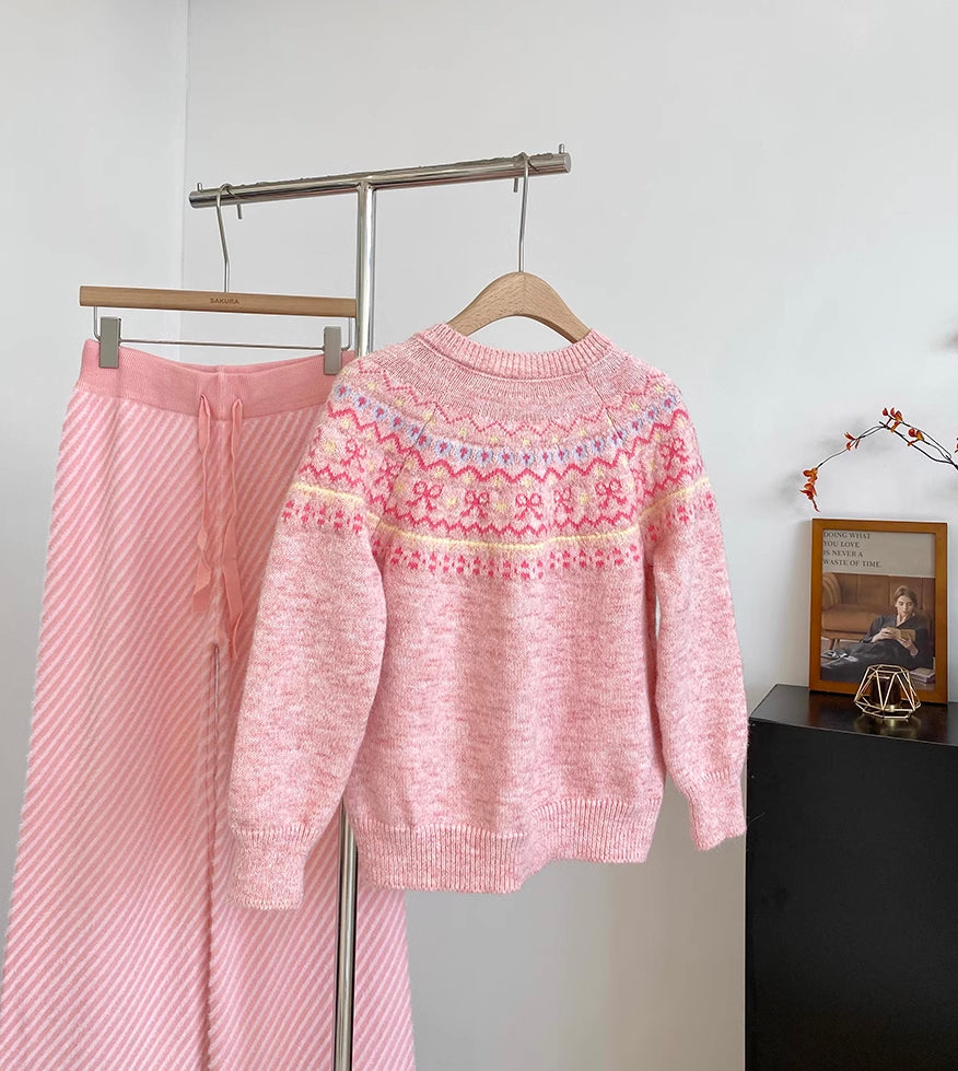 Candy Bow Fair Isle Cardigan (3 Colors)