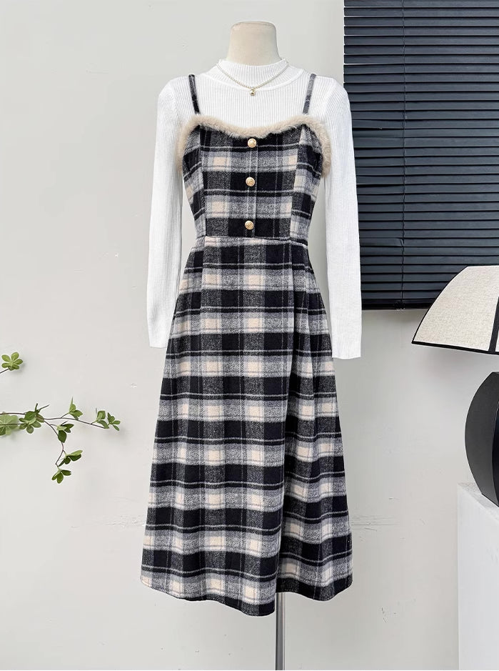 Fuzzy Plaid Midi Cami Dress (5 Colors)