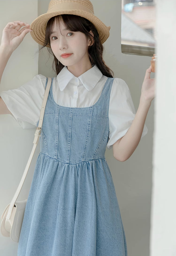 Denim Twofer Midi Dress (Medium Blue)