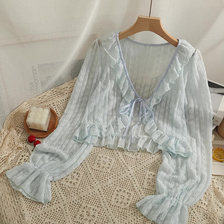 Sheer Floral Lace Tie Cardigan (5 Colors)