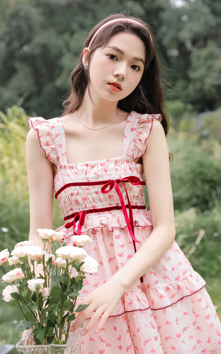 Little Bow Mini Dress (Pink/Red)